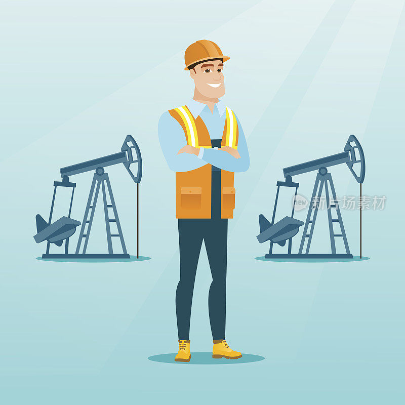 Confident oil worker vector illustration